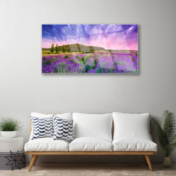 Obraz na skle Lúka kvety hory príroda 100x50 cm 2 Prívesky