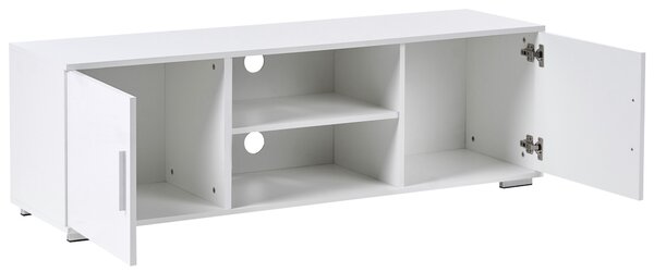 TV stolík biely MDF moderná skrinka pod televízor otvor na káble obývacia izba
