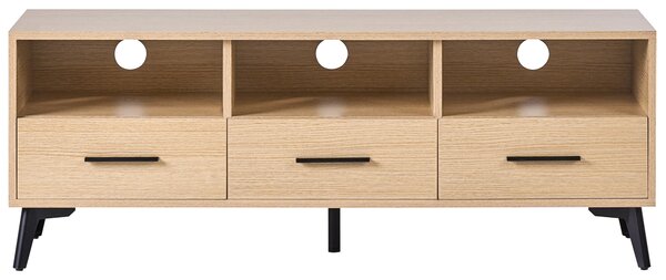 TV stolík svetlohnedý z MDF s 3 zásuvkami nábytok s úložným priestorom obývacia izba spálňa