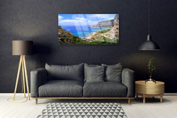 Obraz na skle More pláž hory príroda 100x50 cm 2 Prívesky