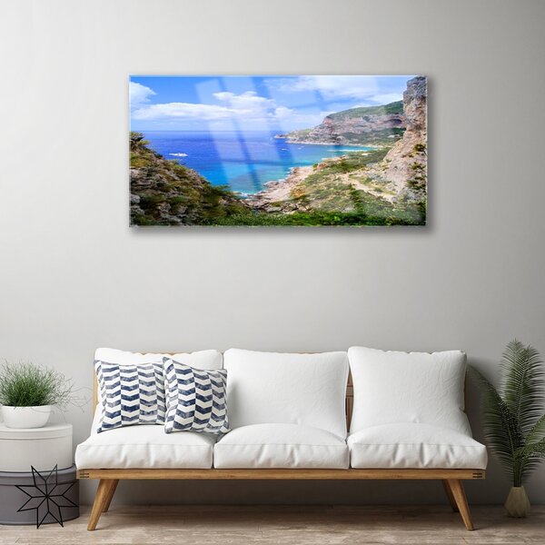 Obraz na skle More pláž hory príroda 100x50 cm 2 Prívesky