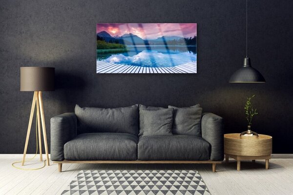 Obraz na skle Hora jazero príroda 100x50 cm 2 Prívesky