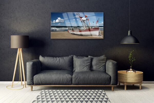 Obraz na skle More pláž loďka krajina 100x50 cm 2 Prívesky