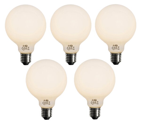 Sada 5 ks E27 3-stupňová stmievateľná LED žiarovka opálové sklo G95 4W 450lm 2700K