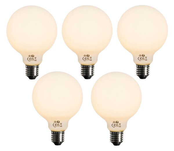 Sada 5 ks Stmievateľná LED žiarovka E27 opálové sklo G95 5W 450lm 2200K