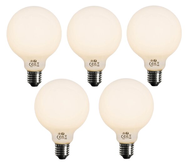Sada 5 ks Stmievateľná LED žiarovka E27 opálové sklo G95 5W 450lm 2700K