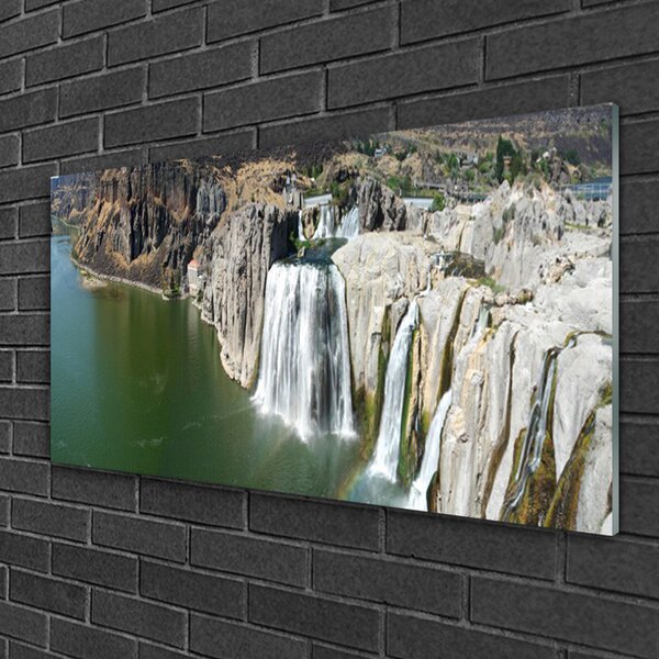 Obraz na skle Vodopád jazero príroda 100x50 cm 2 Prívesky
