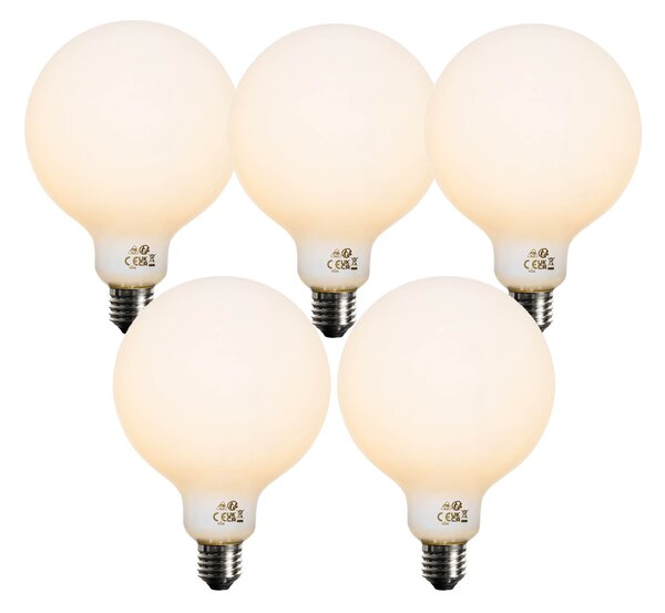 Sada 5 ks Stmievateľná LED žiarovka E27 opálové sklo G125 5W 450lm 2200K