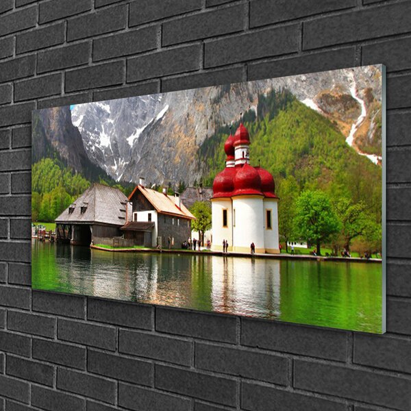 Obraz na skle Hora strom dom krajina 100x50 cm 2 Prívesky