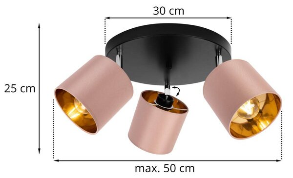Stropné svietidlo Gama, 3x lososové textilné tienidlo, (možnosť polohovania), o