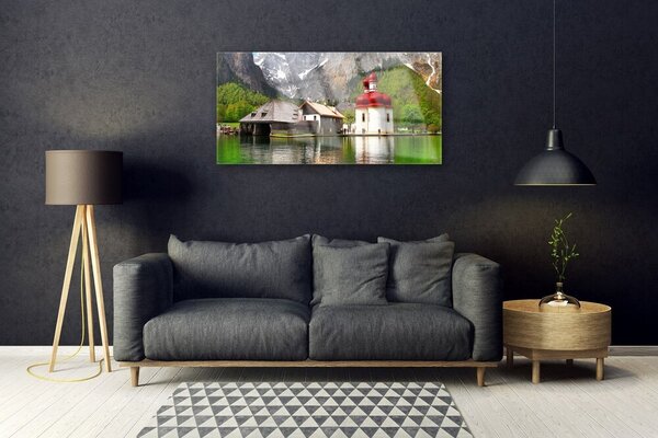 Obraz na skle Hora strom dom krajina 100x50 cm 2 Prívesky