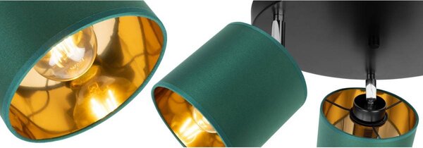Stropné svietidlo Gama, 3x zelené textilné tienidlo, (možnosť polohovania), o