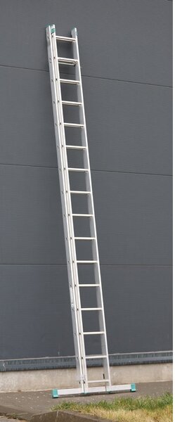 Hliníkový dvojdielny rebrík výsuvný s lanom ALVE EUROSTYL, 2x16 priečok, dĺžka 7,66 m