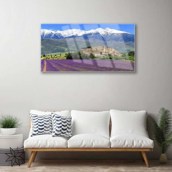 Obraz na skle Lúka kvety hory príroda 100x50 cm 2 Prívesky