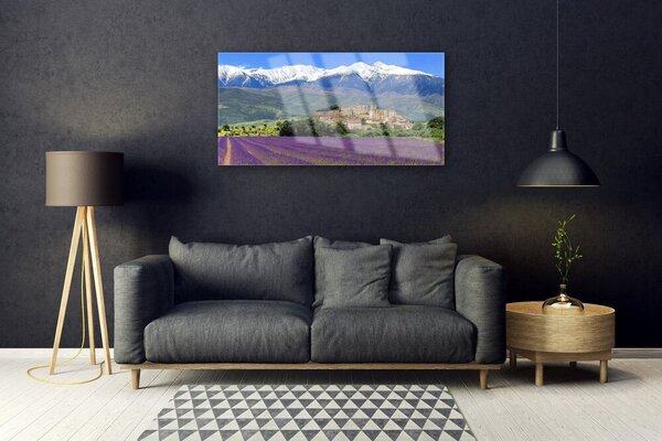 Obraz na skle Lúka kvety hory príroda 100x50 cm 2 Prívesky