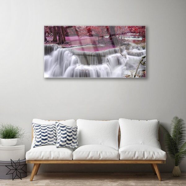 Obraz na skle Vodopád góry príroda 100x50 cm 2 Prívesky
