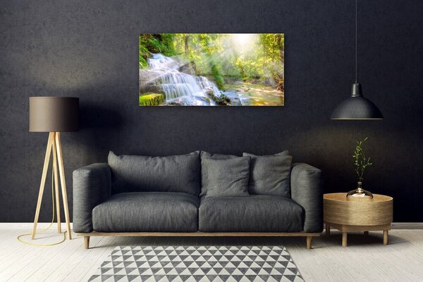 Obraz na skle Vodopád les príroda 100x50 cm 2 Prívesky