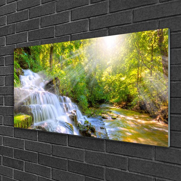 Obraz na skle Vodopád les príroda 100x50 cm 2 Prívesky