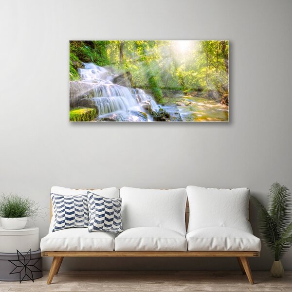 Obraz na skle Vodopád les príroda 100x50 cm 2 Prívesky