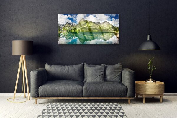 Obraz na skle Hory jazero príroda 100x50 cm 2 Prívesky