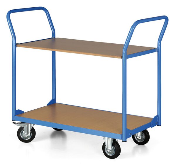 Policový vozík, 2 police 500x800 mm, kolesá 125 mm s čiernou gumou