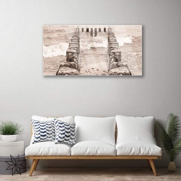 Obraz na skle Oceán pláž architektúra 100x50 cm 2 Prívesky