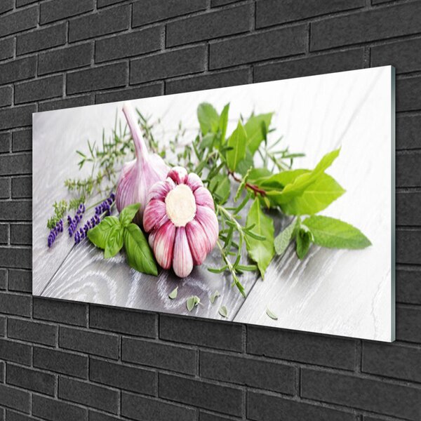 Skleneny obraz Cesnak byliny do kuchyne 100x50 cm 2 Prívesky