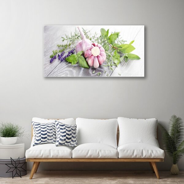 Skleneny obraz Cesnak byliny do kuchyne 100x50 cm 2 Prívesky