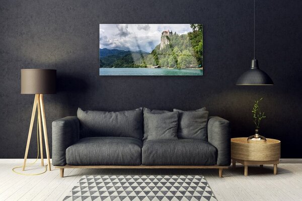 Skleneny obraz Zámok v horách les príroda 100x50 cm 2 Prívesky