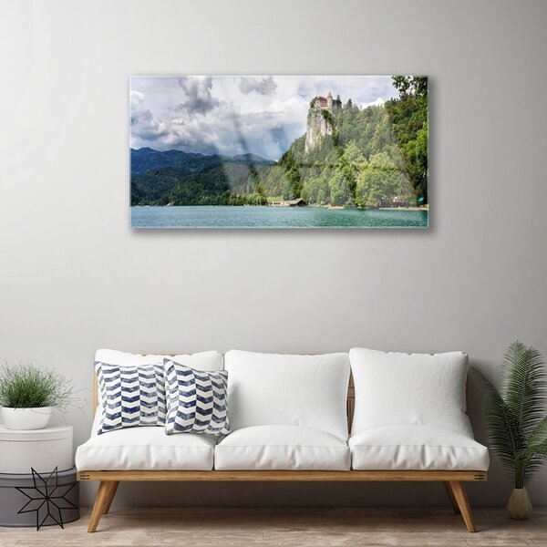 Skleneny obraz Zámok v horách les príroda 100x50 cm 2 Prívesky