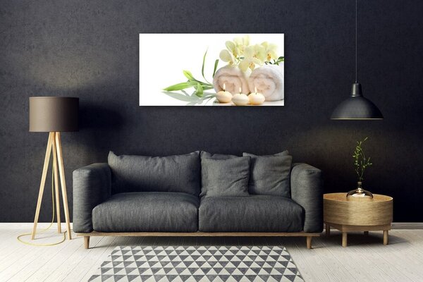 Skleneny obraz Kúpele uteráky sviece orchidea 100x50 cm 2 Prívesky