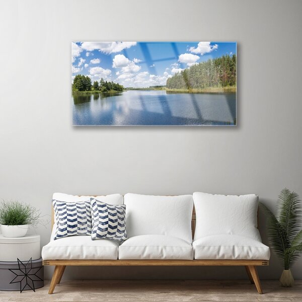 Skleneny obraz Jazero les príroda 100x50 cm 2 Prívesky