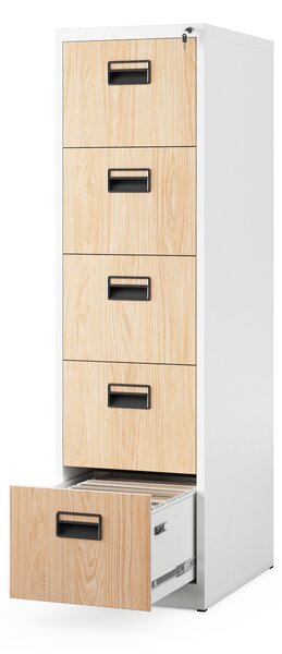 Kovová kartotéka, 5 zásuviek SARA V5, 460 x 1625.5 x 620 mm, Eco Design: biela/ dub sonoma