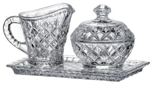 Bohemia Crystal Set s doplnkami Diamond (1 cukornička, 1 konvička na mlieko +1 tácka)