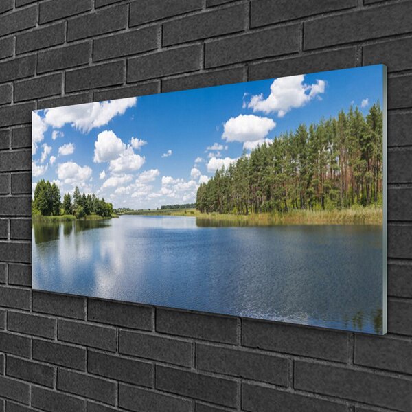 Skleneny obraz Jazero les príroda 100x50 cm 2 Prívesky