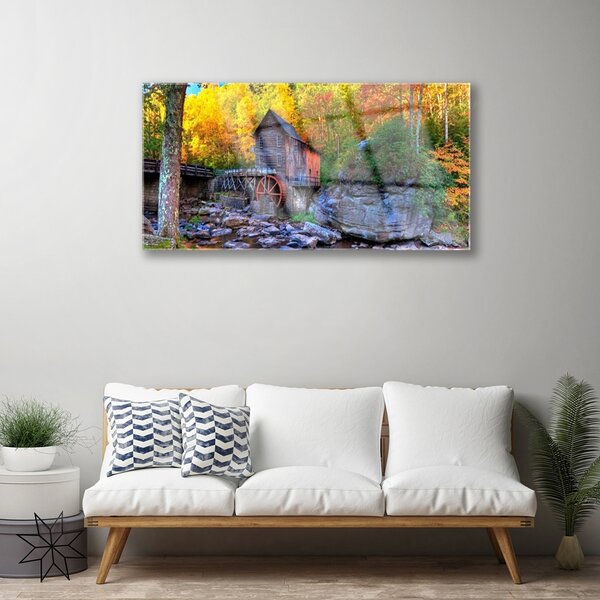 Skleneny obraz Vodné mlyn jesenné les 100x50 cm 2 Prívesky