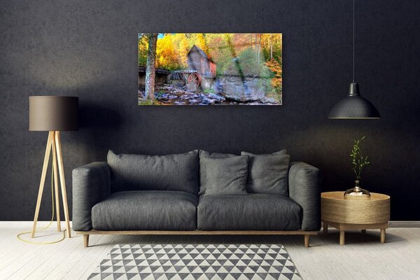 Skleneny obraz Vodné mlyn jesenné les 100x50 cm 2 Prívesky