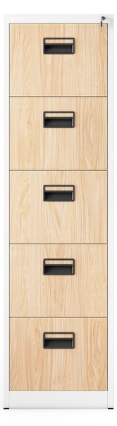 Kovová kartotéka, 5 zásuviek SARA V5, 460 x 1625.5 x 620 mm, Eco Design: biela/ dub sonoma