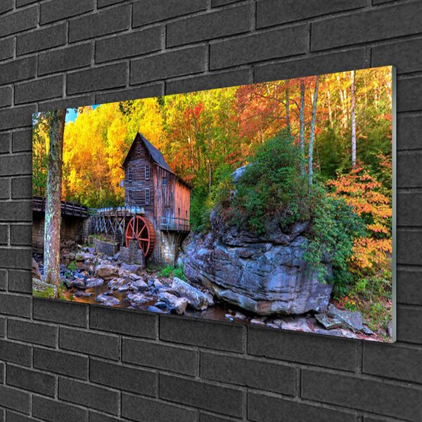 Skleneny obraz Vodné mlyn jesenné les 100x50 cm 2 Prívesky