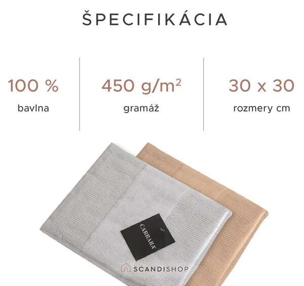 Sada uterákov CARRARA 30x30 cm svetlosivá 100% bavlna, 3 ks