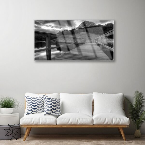 Skleneny obraz Mólo čiernobiele jazero 100x50 cm 2 Prívesky