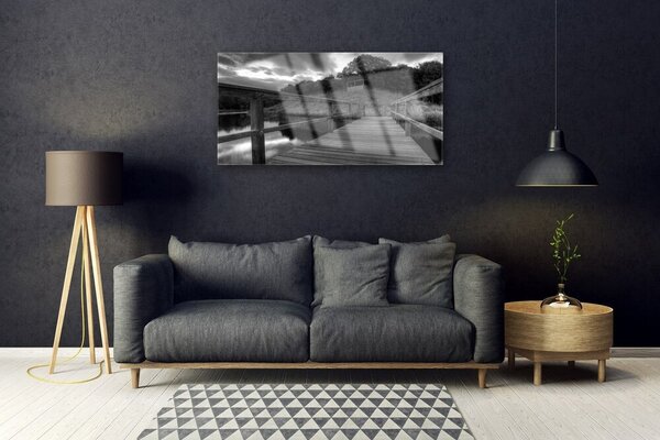 Skleneny obraz Mólo čiernobiele jazero 100x50 cm 2 Prívesky