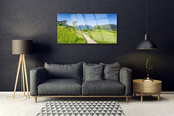 Skleneny obraz Hory lúka chodník údolí 100x50 cm 2 Prívesky