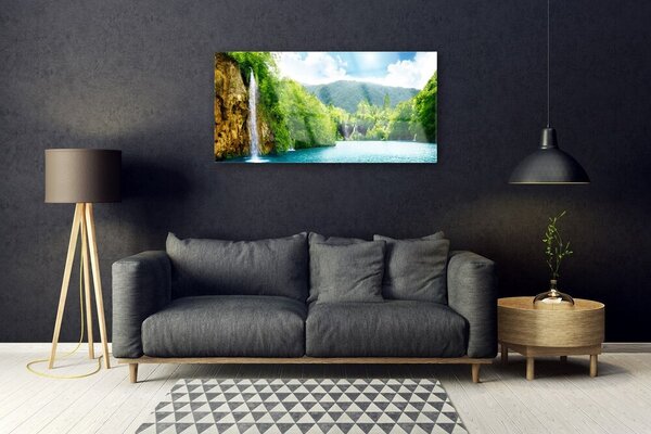 Skleneny obraz Hory les jazero príroda 100x50 cm 2 Prívesky