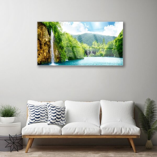 Skleneny obraz Hory les jazero príroda 100x50 cm 2 Prívesky