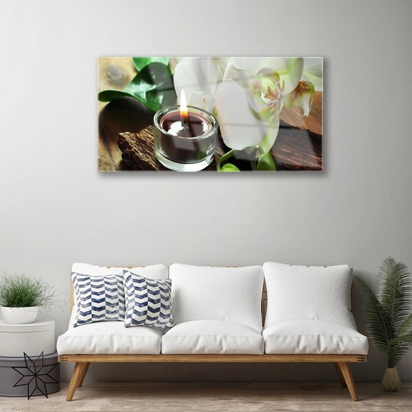 Skleneny obraz Orchidea sviece do kúpeľov 100x50 cm 2 Prívesky