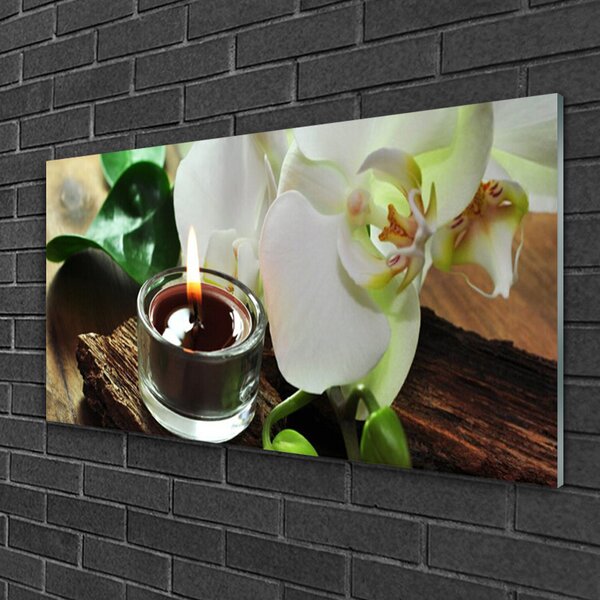 Skleneny obraz Orchidea sviece do kúpeľov 100x50 cm 2 Prívesky