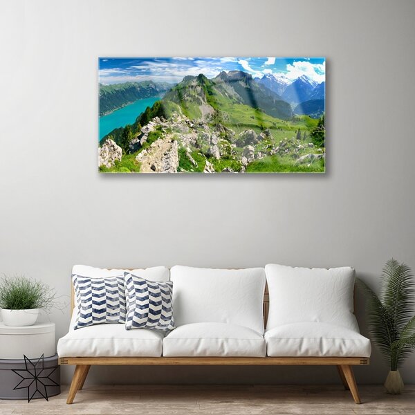Skleneny obraz Lúka hory príroda príroda 100x50 cm 2 Prívesky