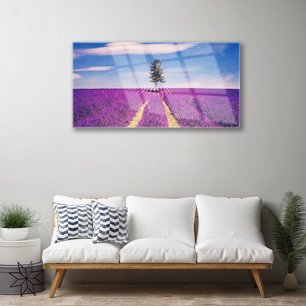 Skleneny obraz Pole levanduľa lúka strom 100x50 cm 2 Prívesky