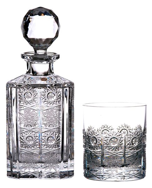Bohemia Crystal Ručne brúsený whisky set (1 karafa + 2 poháre)